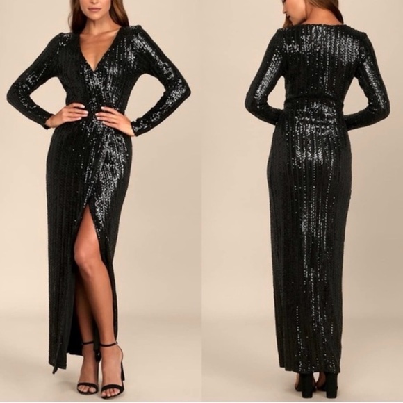 Gorgeous Lulu's Black Sequin Long Sleeve Dress